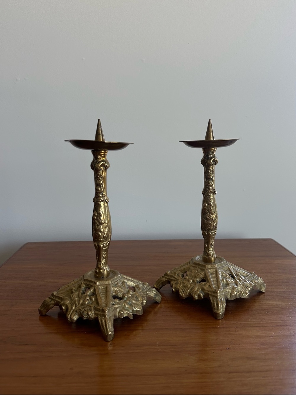 Vintage Ornate Brass Candle Holders Pair - Set of 2 - Gorgeous Patina - Gothic